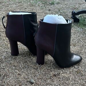 CAbi Black and Purple Ankle Booties